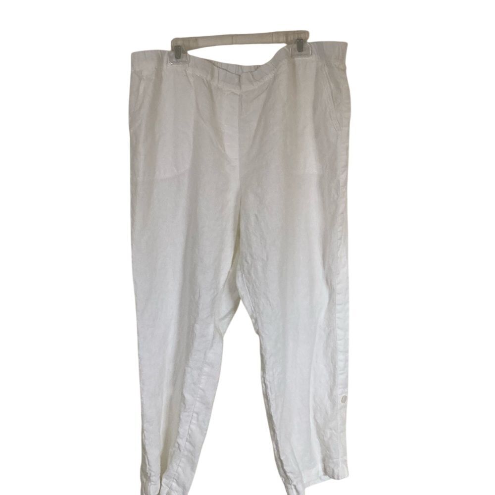 PureJill Womens Pull On Linen Pants White 3X‎ Roll Cuff Option Classic Coastal